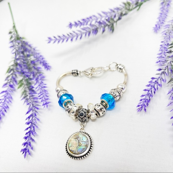 Unique Abalone Silver Tone Charm Bracelet - Picture 2 of 4